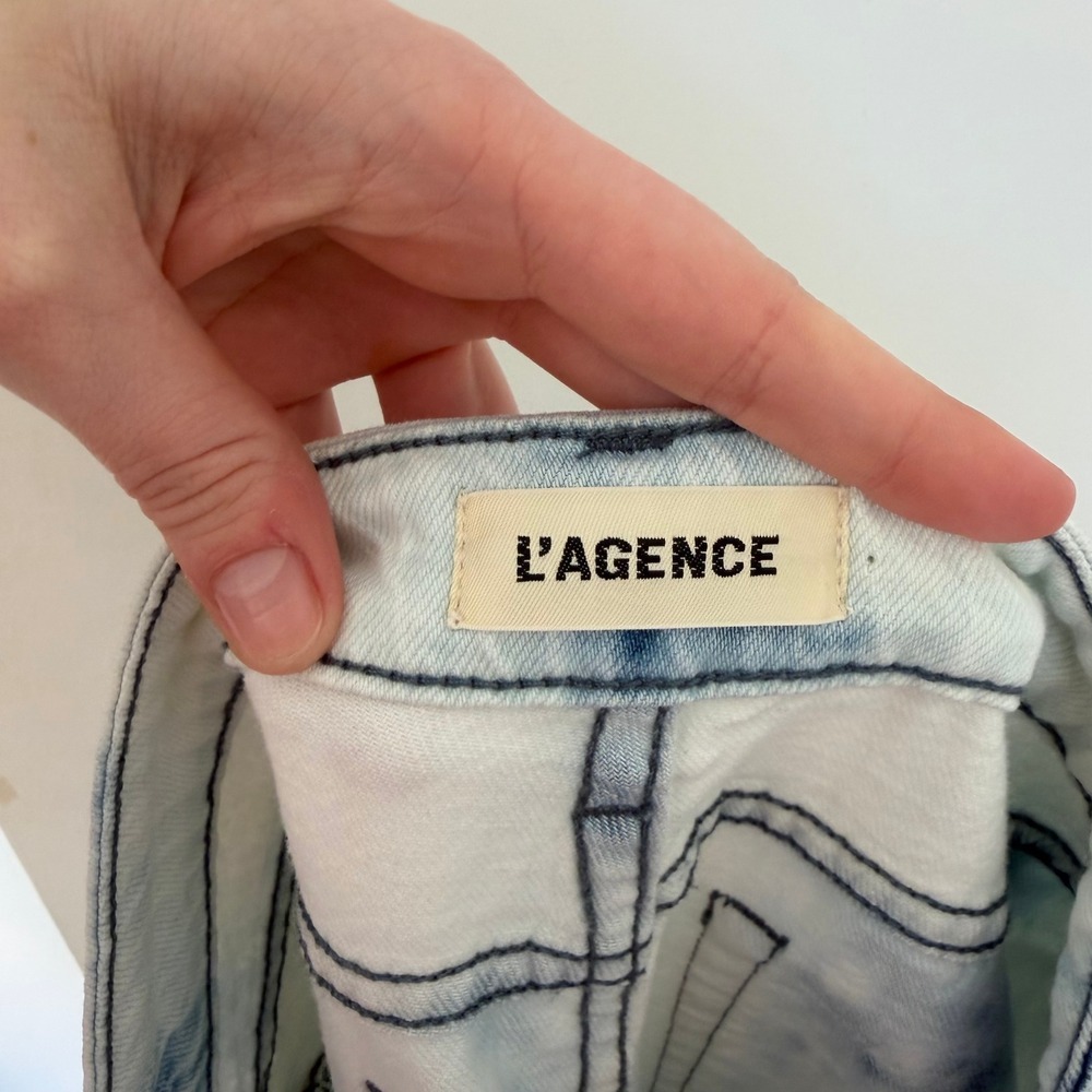 L AGENCE June Ultra High Rise Cropped Jeans Light Wash Tie Dye Size 30 - Picture 6 of 10